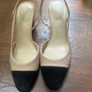 Marc Fisher Black and Cream Slingback Heels